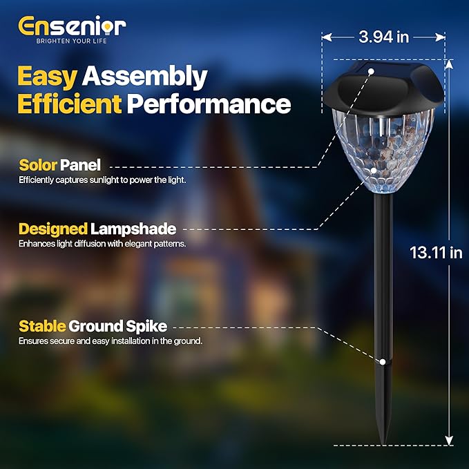 Ensenior 12-Pack Solar Lights Outdoor, Auto ON/Off 6500K LED Solar Garden Lights for Pathway, Yard, Patio, Walkway, Planter, Waterproof, Energy-Efficient Landscape Lighting