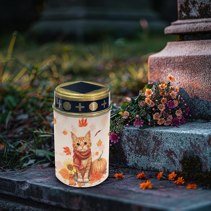 Thanksgiving Cat Solar Garden Lights Walkway Solar Lights Landscape Set of 6 Outdoor Waterproof Thanksgiving Decor Solar Pathway Lights