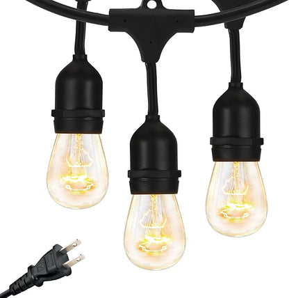 Brightech Bundle: Waterproof LED Outdoor String Lights Hanging, Dimmable 11W Bulbs - 48 Ft + String Light Screw Hooks - 15 Pack, Black