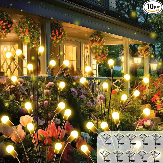 2026 Upgraded Solar Lights Outdoor, 10 Pack Solar Garden Lights with 2 Modes, Firefly Lights Outdoor Waterproof, Sway by Wind, Twinkle Firefly Light for Yard Patio Path Garden Decoration (Warm White)