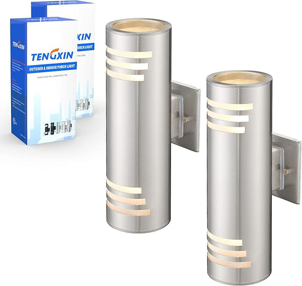 TENGXIN 2 Pack Outdoor Wall Light,Up Down Modern Outdoor Wall Sconce with Stainless Steel Cylinder,Brushed Nickel | Lumora