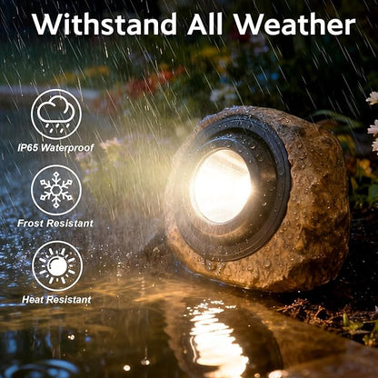Solar Powered Rock Lights Outdoor- 2 Pack Super Bright Solar Spot Garden with 2 Lighting Modes, IP65 Waterproof Outdoor Decorative for Garden,Backyard, Roads, Yard, Patio Landscape,Sidewalks