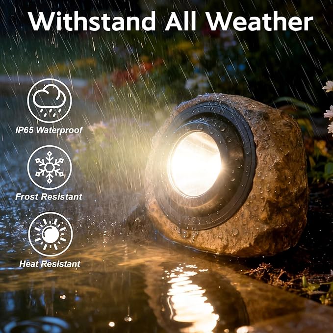 Solar Powered Rock Lights Outdoor- 4 Pack Super Bright Solar Spot Garden with 2 Lighting Modes, IP65 Waterproof Outdoor Decorative for Garden,Backyard, Roads, Yard, Patio Landscape,Sidewalks