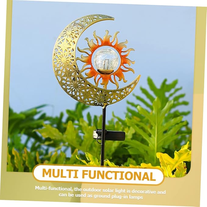DOITOOL Iron Sun and Moon Solar Garden Light Elegant Solar Outdoor Decoration for Patio Easy Installation Light and Dark Induction for Garden Pathways and Entrances