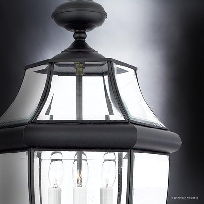 Urban Ambiance Luxury Colonial Outdoor Post Light, Large Size: 23" H x 12.5" W, with Tudor Style Elements, Versatile Design, High-End Black Silk Finish and Beveled Glass, UQL1150