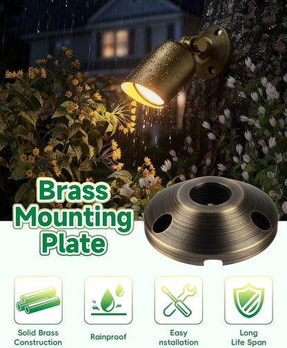 Sturdy Cast Brass Landscape Lighting Mounting Base, Outdoor Light Mounting Plate, Surface Mounting Plate, Low Voltage Landscape Lighting Accessories Antique Bronze 2pcs