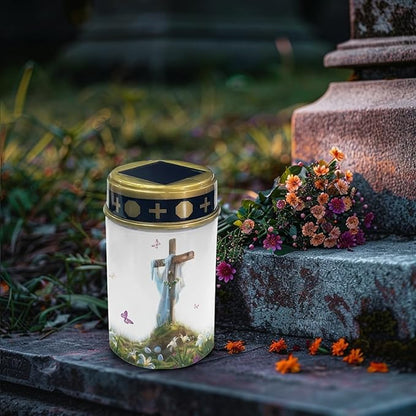 Cross and Butterfly Cemetery Lights for Grave,Solar Outdoor Lights Garden Lights Solar Stake Lights Waterproof Pathway Light Lantern Solar Walkway Lights Outdoor Landscape Lighting Spotlight