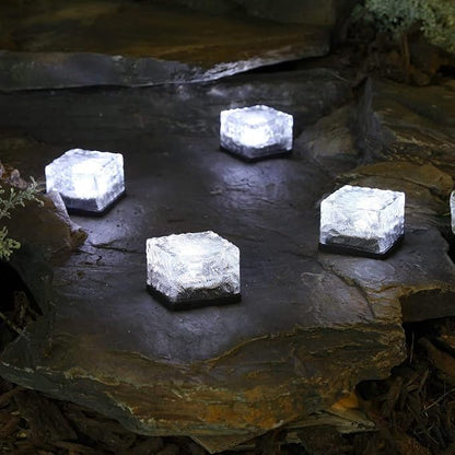 2 Pack Solar Path Ice Cube Lights Outdoor, Waterproof Garden Glass Path Light Solar Ice Light Crystal Brick Landscape Light (White)
