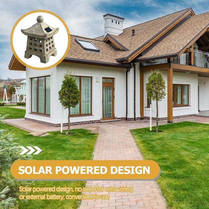 Solar Outdoor Garden Light Japanese Style Pagoda Resin Statue Solar Pathway Decor for Patio Lawn
