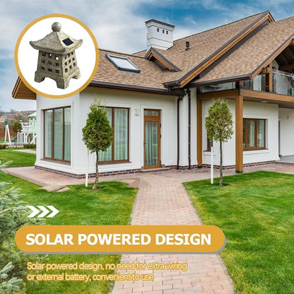 Solar Outdoor Garden Light Japanese Style Pagoda Resin Statue Solar Pathway Decor for Patio Lawn