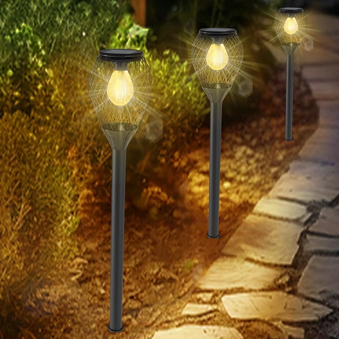 Solar Pathway Lights Outdoor Waterproof 2 Pack, Long Lasting Solar Powered Lights for Outside, Auto On/Off Solar Garden Lights Solar Path Lighting for Yard Patio Walkway Driveway (Warm White)
