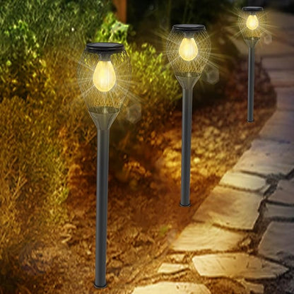 Solar Pathway Lights Outdoor Waterproof 2 Pack, Long Lasting Solar Powered Lights for Outside, Auto On/Off Solar Garden Lights Solar Path Lighting for Yard Patio Walkway Driveway (Warm White)