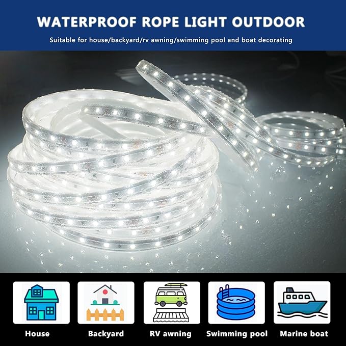100FT(2 Rolls of 50FT) Flat Rope Lights, Outdoor LED Rope Lighting Waterproof(Not for Dimmer & Adapter), White | Lumora