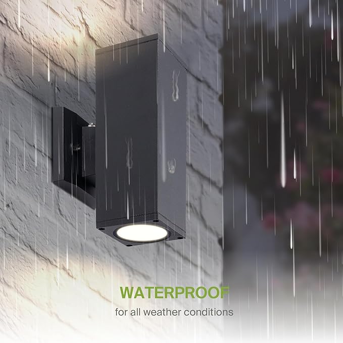 ASD 2 Light Square Dusk to Dawn LED Outdoor Wall Light Fixture | 18W 1900LM 3000K-5000K 120V Cylinder Up Down Lights | Exterior Wall Sconce | Front Door, Porch, Patio | Black, ETL 6 Pack