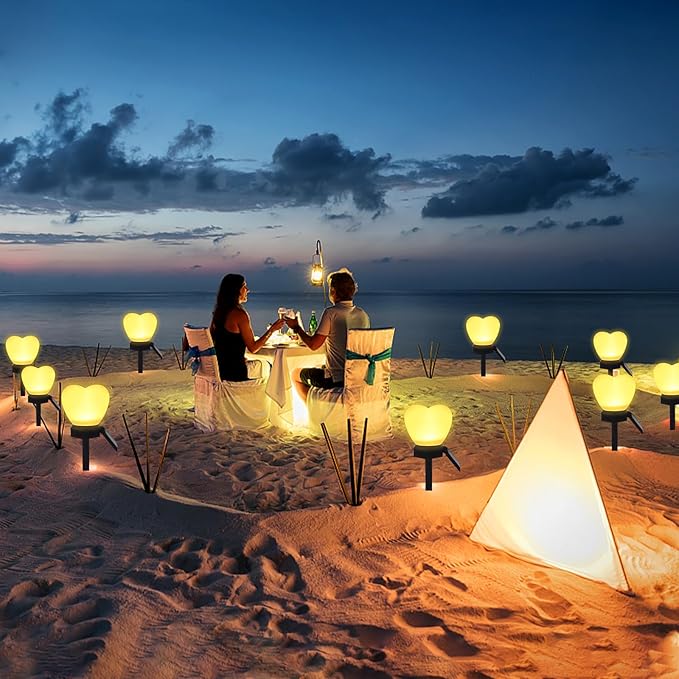 Valentines Day White Heart Solar Lights Outdoor, 2Pcs Waterproof Valentines Day Solar Garden Light LED Heart Lights Wedding Decorations for Yard Walkway Outside (White)