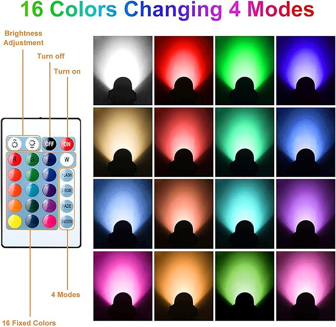 T-SUNUS Low Voltage Landscape Spotlights Christmas Ligths, 16 Color Changing Uplights with Transformer, IP65 | Lumora