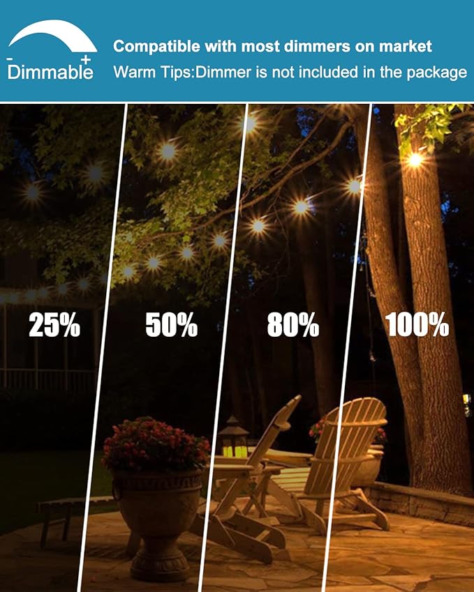 Lightdot 150FT Outdoor String Lights, LED Bistro String Lights with Shatterproof ST38 Bulbs, 2700K Dimmable, Waterproof Hanging Lights for Porch, Party, Garden, Backyard, Balcony - ETL Listed