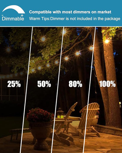 Lightdot 150FT Outdoor String Lights, LED Bistro String Lights with Shatterproof ST38 Bulbs, 2700K Dimmable, Waterproof Hanging Lights for Porch, Party, Garden, Backyard, Balcony - ETL Listed