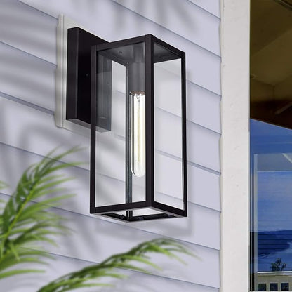 MICSIU Black Outdoor Wall Light Fixture 2 Pack, 13.75" Modern Farmhouse Exterior Wall Sconce with Clear Glass, Anti-Rust Outside Porch Lights for House Garage Patio, E26 Base 100W Max, ETL Listed