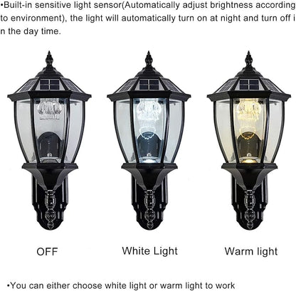 Solar Wall Lamp with Light Sensor,Waterproof Wall Light Outdoor Wall Sconce Led Hexagonal Light Fixture for Wall, Garage, Front Porch,Fence, Yard,Black