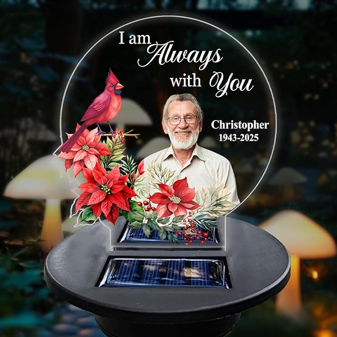 Personalized Memorial Solar Lights - Outdoor Light Garden Decor - Cardinals Appear When Angels are Near - Grave Decorations for Cemetery Memorial Gifts Loss of Mother, Sympathy Gift