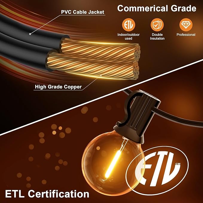 GPATIO Outdoor String Lights, 150FT G40 Bulbs Shatterproof Patio Lights, Waterproof Dimmable Hanging Outdoor Lights, Connectable LED Outside Lights for Backyard Yard Gazebo Porch Party