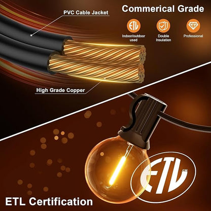 GPATIO Outdoor String Lights, 100FT G40 Bulbs Shatterproof Patio Lights, Waterproof Dimmable Hanging Outdoor Lights, Connectable LED Outside Lights for Backyard Yard Gazebo Porch Party