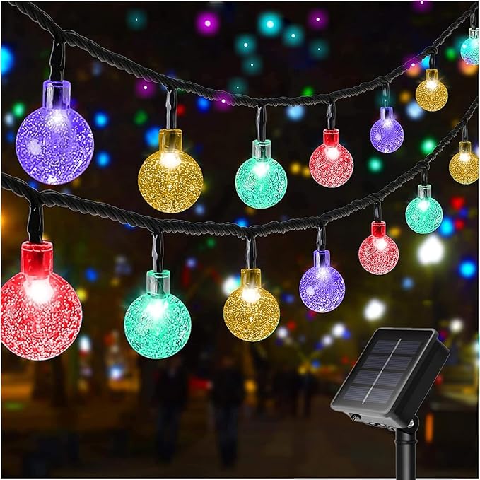 Solar String Lights Outdoor Waterproof, 1 Pack 50 LED 2.3CM 23 FT Each, Solar Powered Patio Lights with 8 Lighting Modes for Garden Yard Porch Wedding Party...(Seven Colors)
