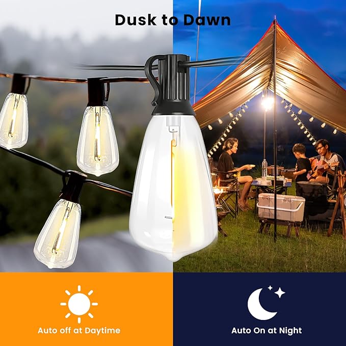 100FT Solar String Lights Outdoor Waterproof, Solar Patio Lights with Remote Control & 30+2 Dimmable ST38 Edison | Lumora