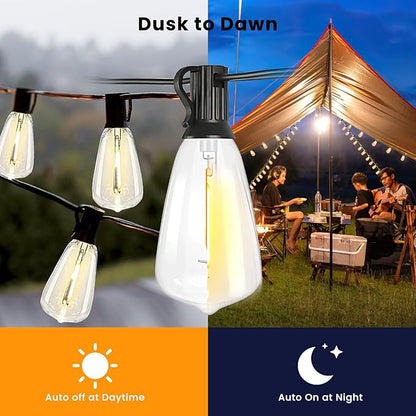 100FT Solar String Lights Outdoor Waterproof, Solar Patio Lights with Remote Control & 30+2 Dimmable ST38 Edison Bulbs Shatterproof,Solar Powered String Lights for Outside Garden Backyard