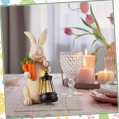 Retisee Solar Easter Garden Statue Resin Garden Bunny Statue with Carrots LED Lights Outdoor Bunny Solar Light Figurine Decoration for Yard Patio Lawn Gift for Easter Spring Holiday Outdoor Decor