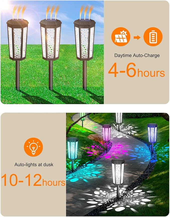 Solar Pathway Lights Outdoor (Cool White & Multicolor, 2 Pack)