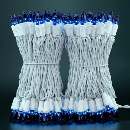 YULETIME 200 Blue Christmas Lights, Pack of 2 Sets 33 Feet 100 Count UL Certified Incandescent String Lights (Blue - White Wire)
