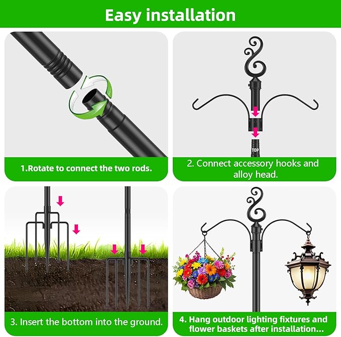 10 Ft Height 1 Inch Diameter String Light Poles StringLight Stand with Hooks Metal Poles for Outside Patio Yard | Lumora
