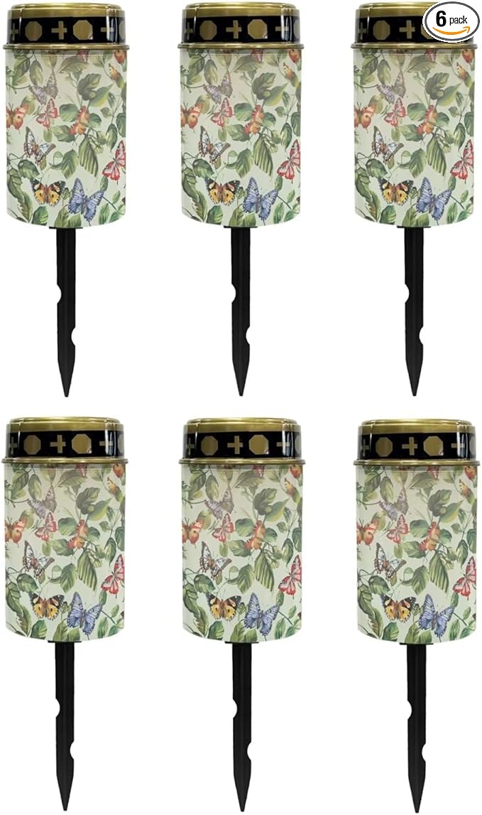 Poceacles Solar Lights - Grave Decorations, Solar Powered for Cemetery, Outdoor, Water Resistant, Pack of 6 - Green Leaf Design