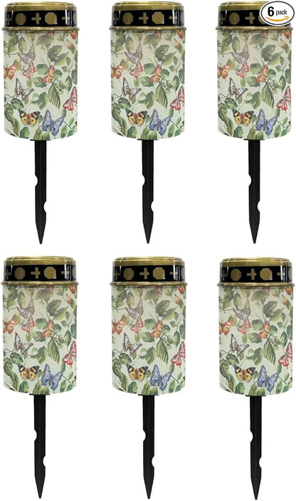 Poceacles Solar Lights - Grave Decorations, Solar Powered for Cemetery, Outdoor, Water Resistant, Pack of 6 - Green Leaf Design