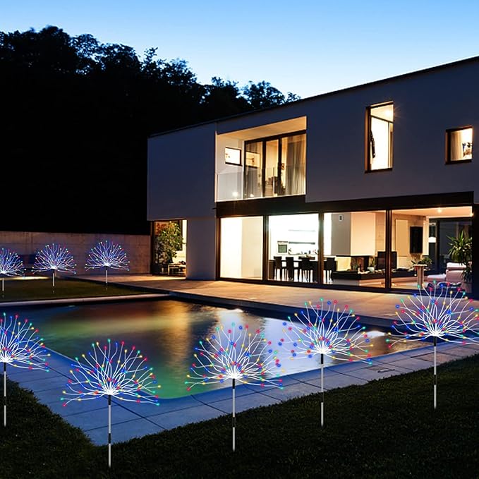 Outdoor Solar Garden Lights,Firework Lights 4 Pack Waterproof Decorative Pathway Lights,120Led Firefly Lights Solar | Lumora