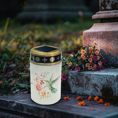 Hummingbird Flower Solar Garden Lights for Cemetery Solar Lights Outdoor Garden, Eternal Lights for Cemetery Grave Decorations