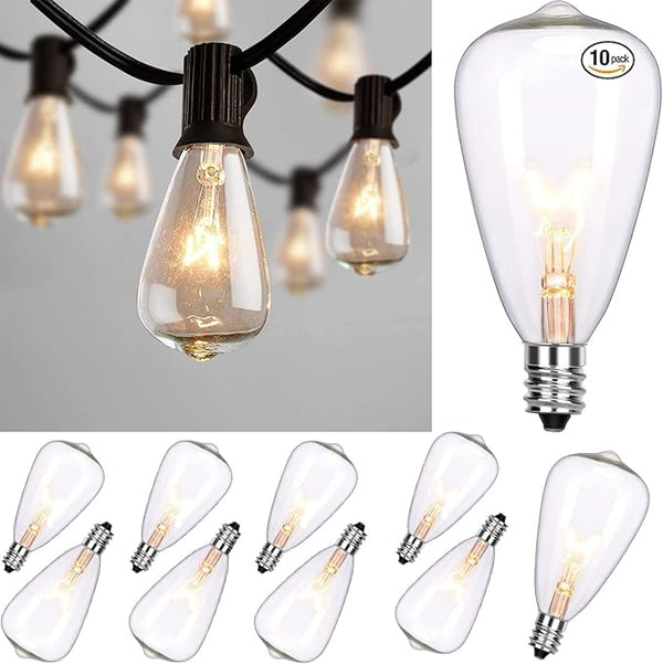 Abeja 10Ft ST38 Outdoor String Lights with 11 Clear Vintage Light Bulbs and 10 Pack ST38 Replacement Light Bulbs | Lumora