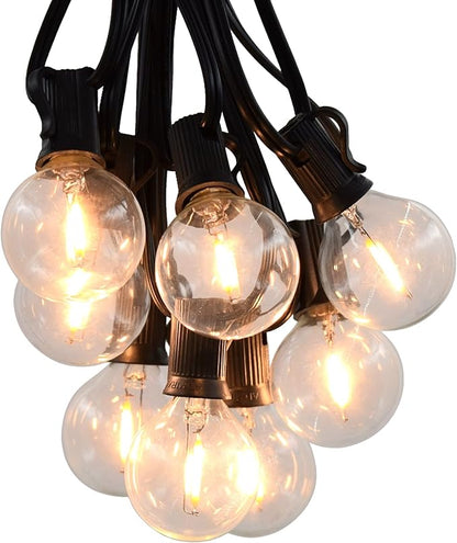 Hometown Evolution, Inc. G40 LED Warm White Outdoor Patio String Lights with 0.6 Watt Bulbs (G40 LED Filament - Black Wire, 10 ft)