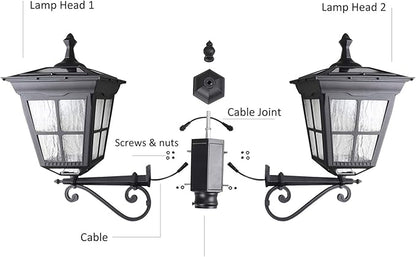 Kemeco Solar Lamp Post Light, ST4311AB1-2 Dusk to Dawn Outdoor Bright Street Post Light for Yard Garden Patio Walkway Driveway Landscape Decor (Double-Head)