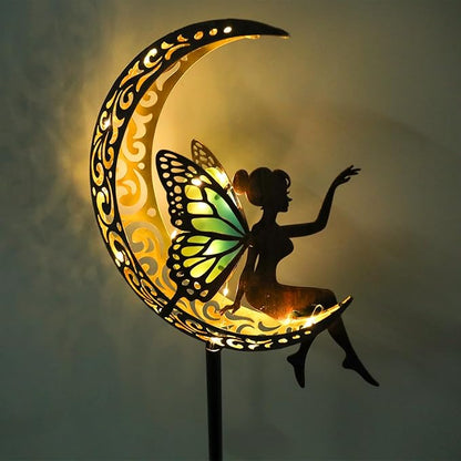 Bshine Moon Solar Light Outdoor Garden Decor,2 Pack Moon Fairy Garden Statue Decor,Metal Waterproof Light Stake for Patio, Path, Yard and Lawn Ornament, Housewarming Gift for Mom