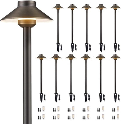 Gardenreet Low Voltage Landscape Path Light Solid Brass, 3 Color Temp Selectable Pathway Lights, LED Light Waterproof, 12V Wired Bronze for Walkway Garden with 3W 270LM G4 Bulb (12 Pack)