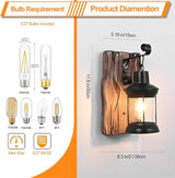 Rustic Wall Light Fixtures Vintage Wall Sconces Sets of 2 Farmhouse Antique Wooden Lamp with Clear Glass Indoor | Lumora