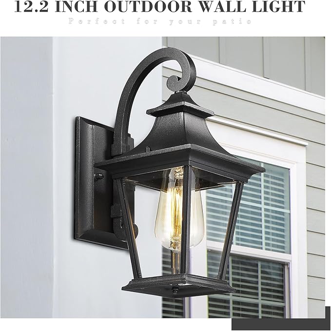 Emliviar Outdoor Wall Lights 2 Pack - Exterior Porch Lights Wall Mount in Black Finish with Clear Glass, XE219B-2PK | Lumora