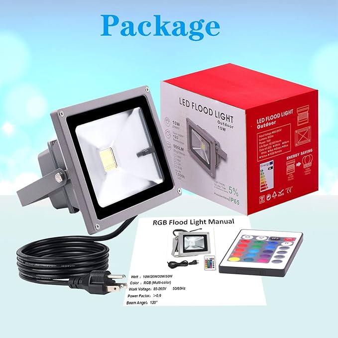HANNAHONG 10W Color Changing RGB LED Landscape Spot-Light with Remote,5 Ft Cable Plug-in,4 Modes Flash,Dimmable,IP 66 Watrerproof Outdoor Christmas Tree Wheel Shirt Garden Decoration
