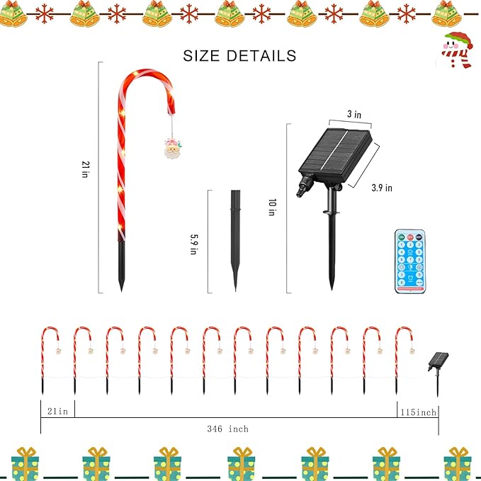 12 Packs Christmas Candy Cane Lights Outdoor Solar Powered Christmas Pathway Lights with Stars Waterproof for Yard | Lumora