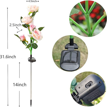 SmilingTown Solar Garden Stake Lights 2 Pack with 10 Rose Flowers Landscape Path Decorative Lights Waterproof for Outdoor Yard Grave Cemetery Pathway Courtyard Lawn (Pink)