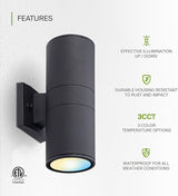 ASD 2 Light LED Indoor & Outdoor Wall Light Fixture | 18W 1900LM 3000K-5000K 120V Cylinder Up Down Lights | | Lumora