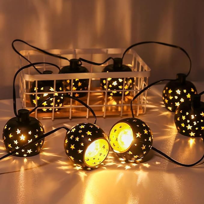 Vigdur Lantern String Lights, Star String Lights Plug in with 10 Clear G40 Bulbs and Star Plastic Lamp Shades, Ramadan Decoration Light for Home Holiday Eid Decorations(9.84FT)
